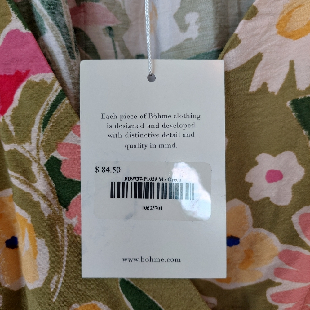 Bohme Floral Puff Sleeve Wrap Dress Size Medium NWT - Picture 3 of 7